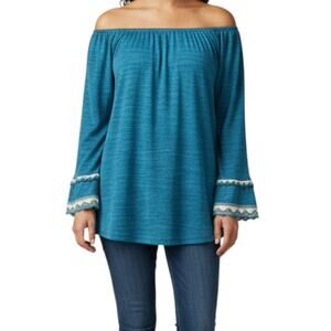 NWT Winwin Blouse Women S/M Blue Double Lace Sleeve Tunic Hippie Top Hipster New